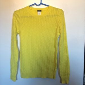 Yellow J. Crew wool crew neck cableknit sweater